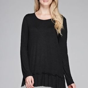 Tunic Dress Color Contrast Ruffle Lace Long Sleeve